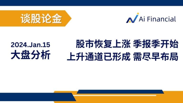 Read more about the article 谈股论金_股市恢复上涨，季报季开始 上升通道已形成，投资者需尽早布局| 20240115