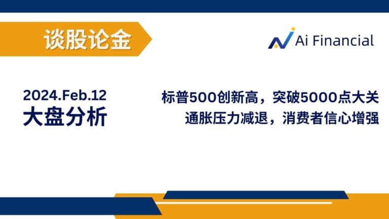 Read more about the article 标普500创新高，突破5000点大关; 通胀压力减退，消费者信心增强| 20240212