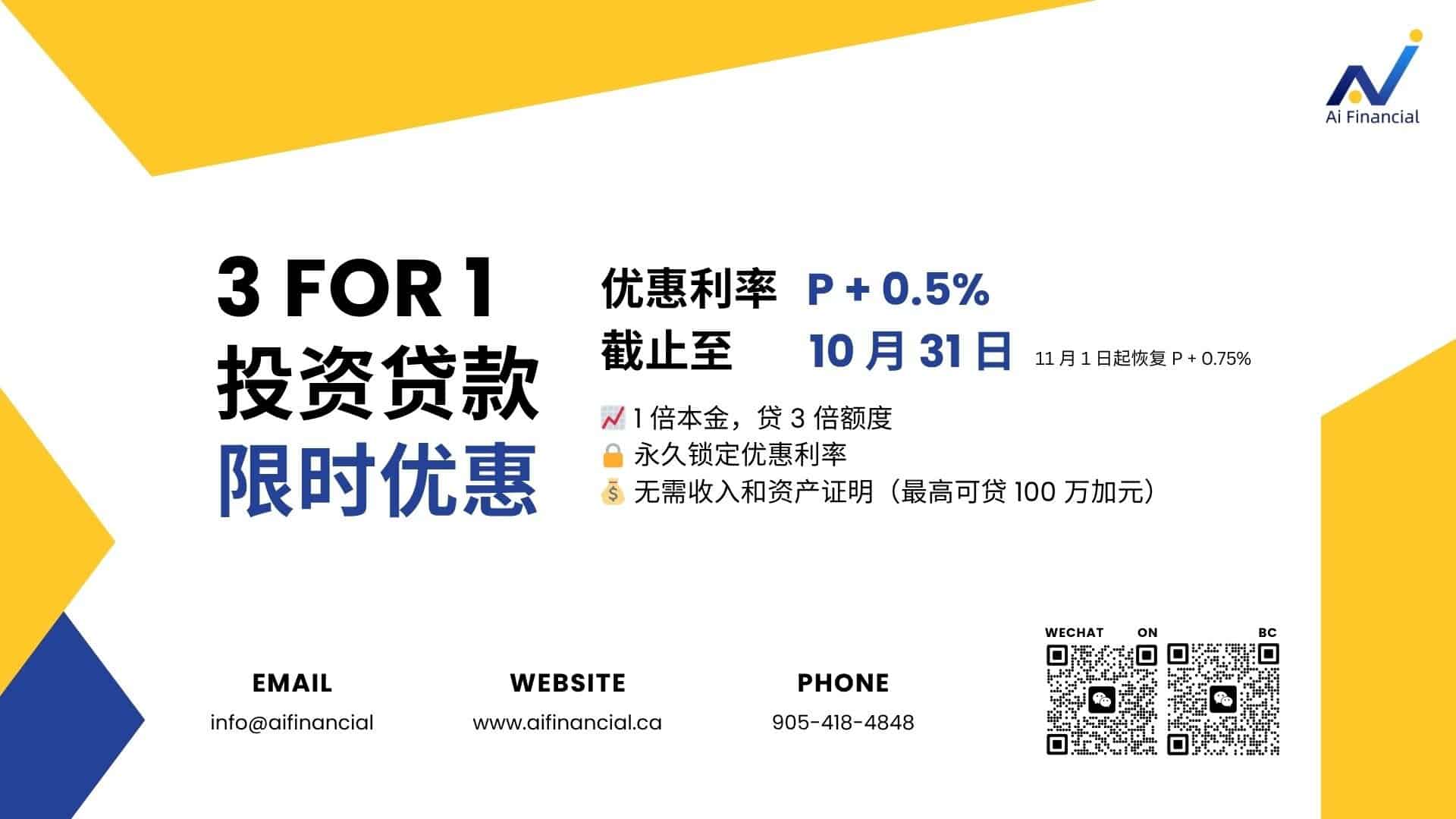 3for1 贷款利率优惠-横版海报